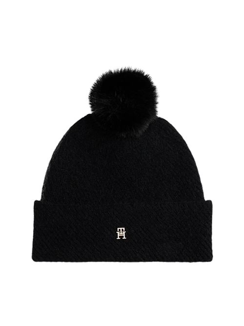Cappellino con pompon in misto lana/alpaca nero Tommy Hilfiger | AW0AW18178BDS